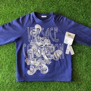 Versace Collection Blue Sweater Dragon Design with Original Receipt size Medium